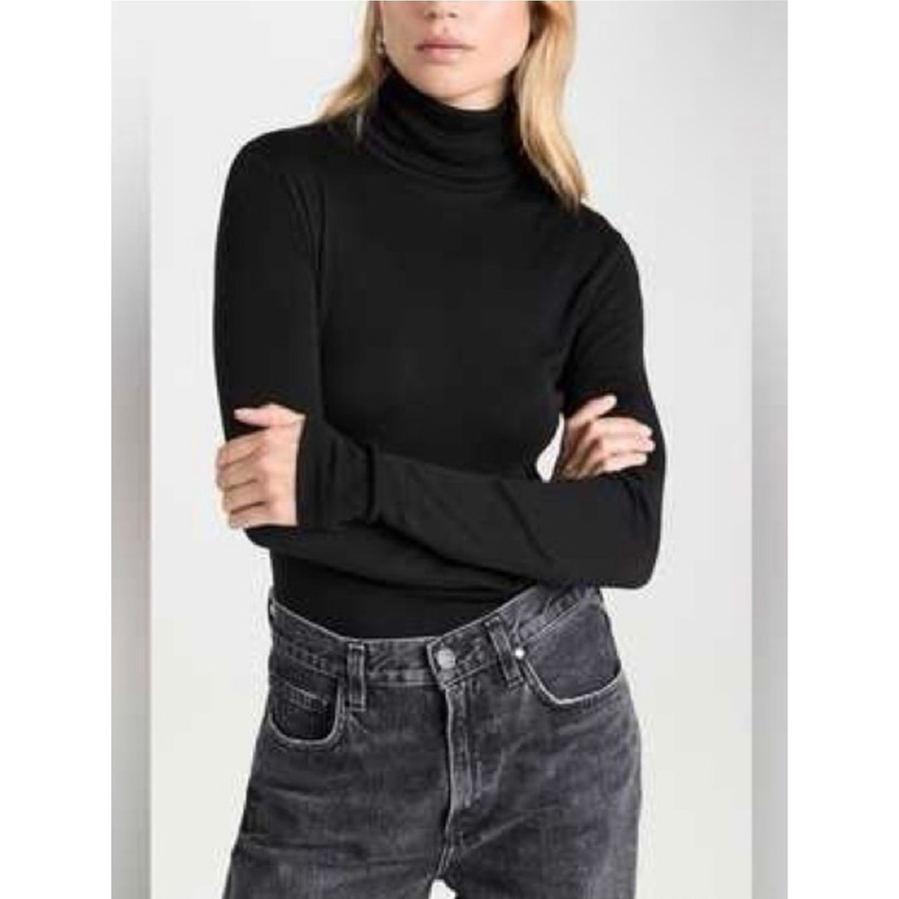 AYR Black Ribbed Turtleneck Sweater XS Fitted Stretch Knit Minimalist Top